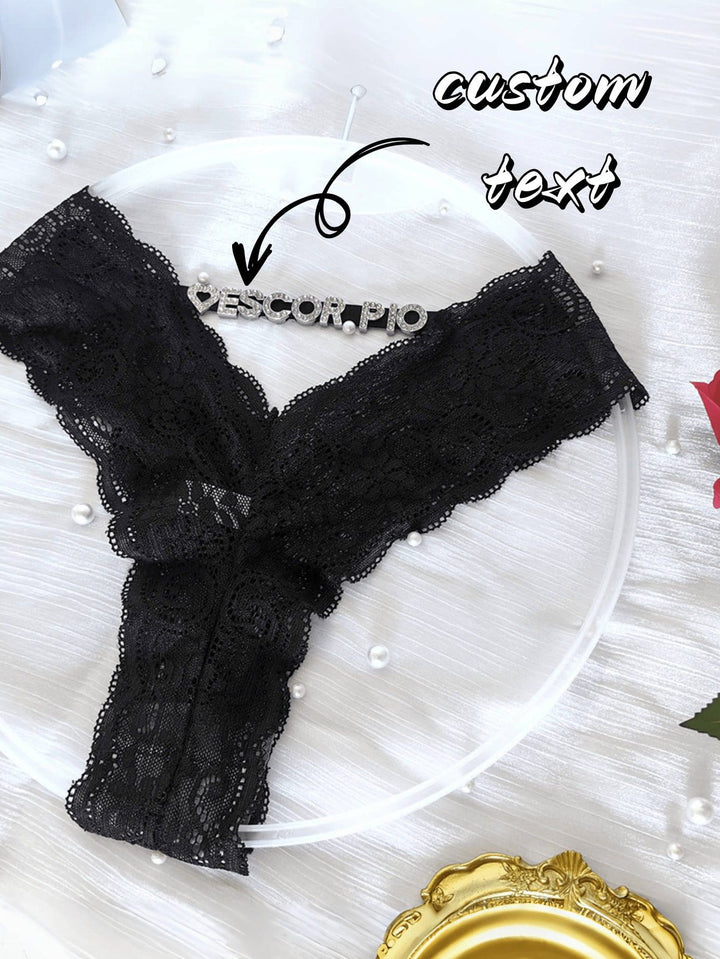 Custom Rhinestone Letter Thong Personalized Name Lace Panties Sexy Intimates for Fall Gift