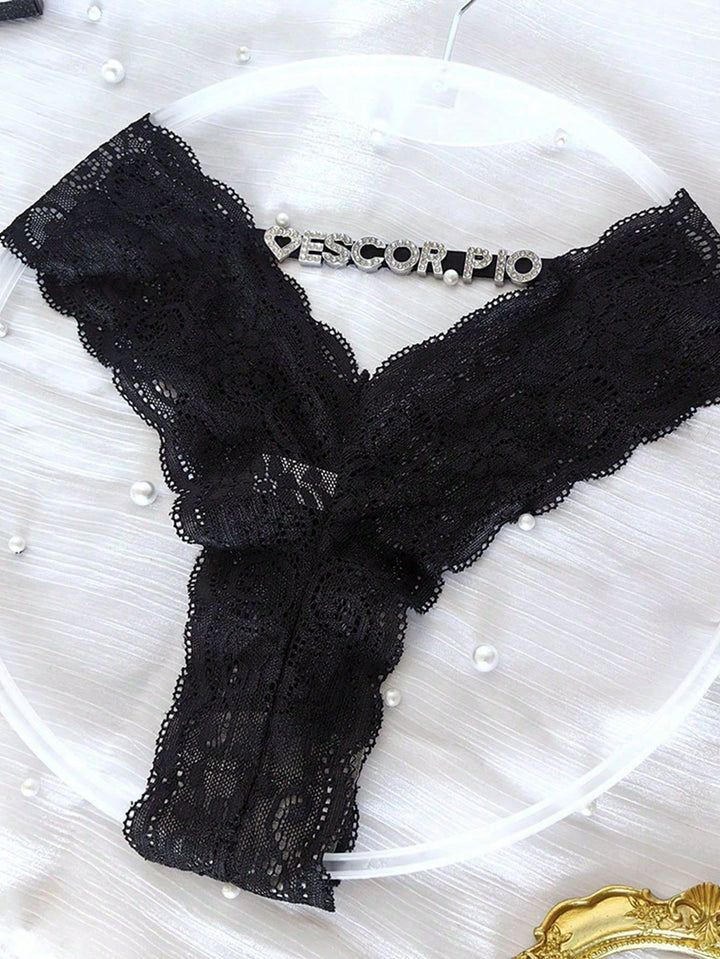 Custom Rhinestone Letter Thong Personalized Name Lace Panties Sexy Intimates for Fall Gift