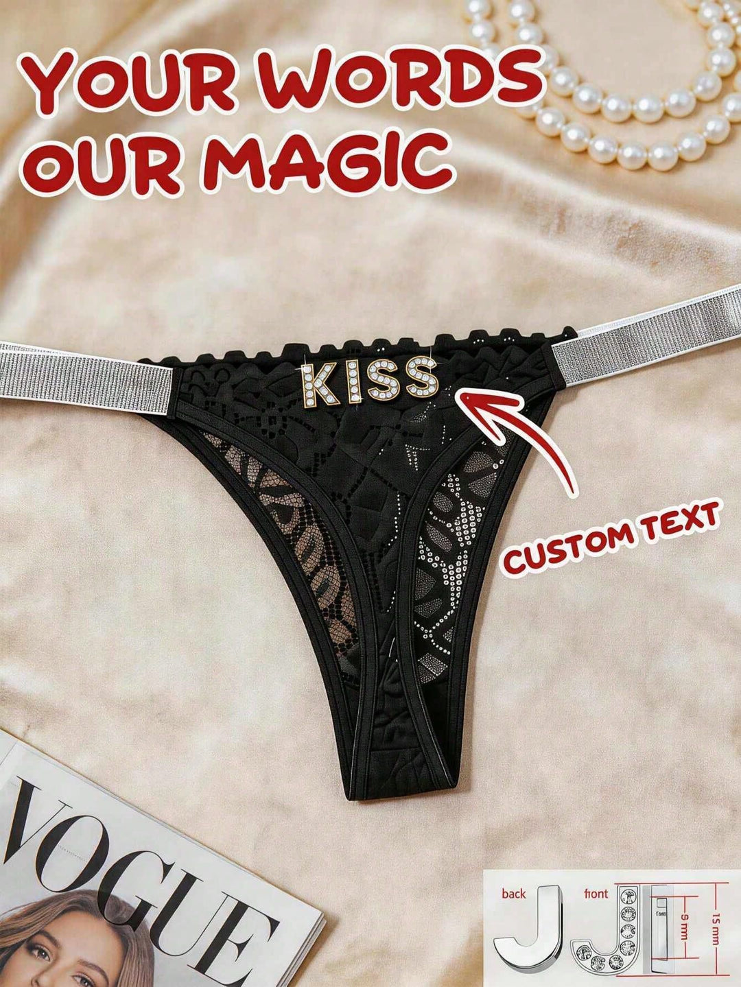 Custom Rhinestone Letter Thong Personalized Name Lace Panties Sexy Intimates for Fall Gift