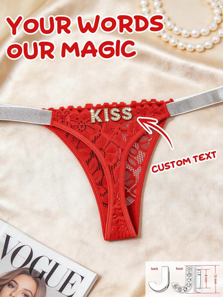 Personalized Diamond-Letter Lace Thong – Custom Name Bling Underwear Gift