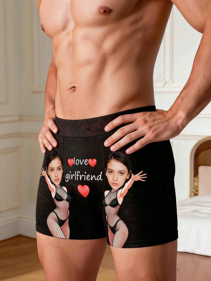 Side view fit of personalized face men's underwear with elastic waistband and photo print