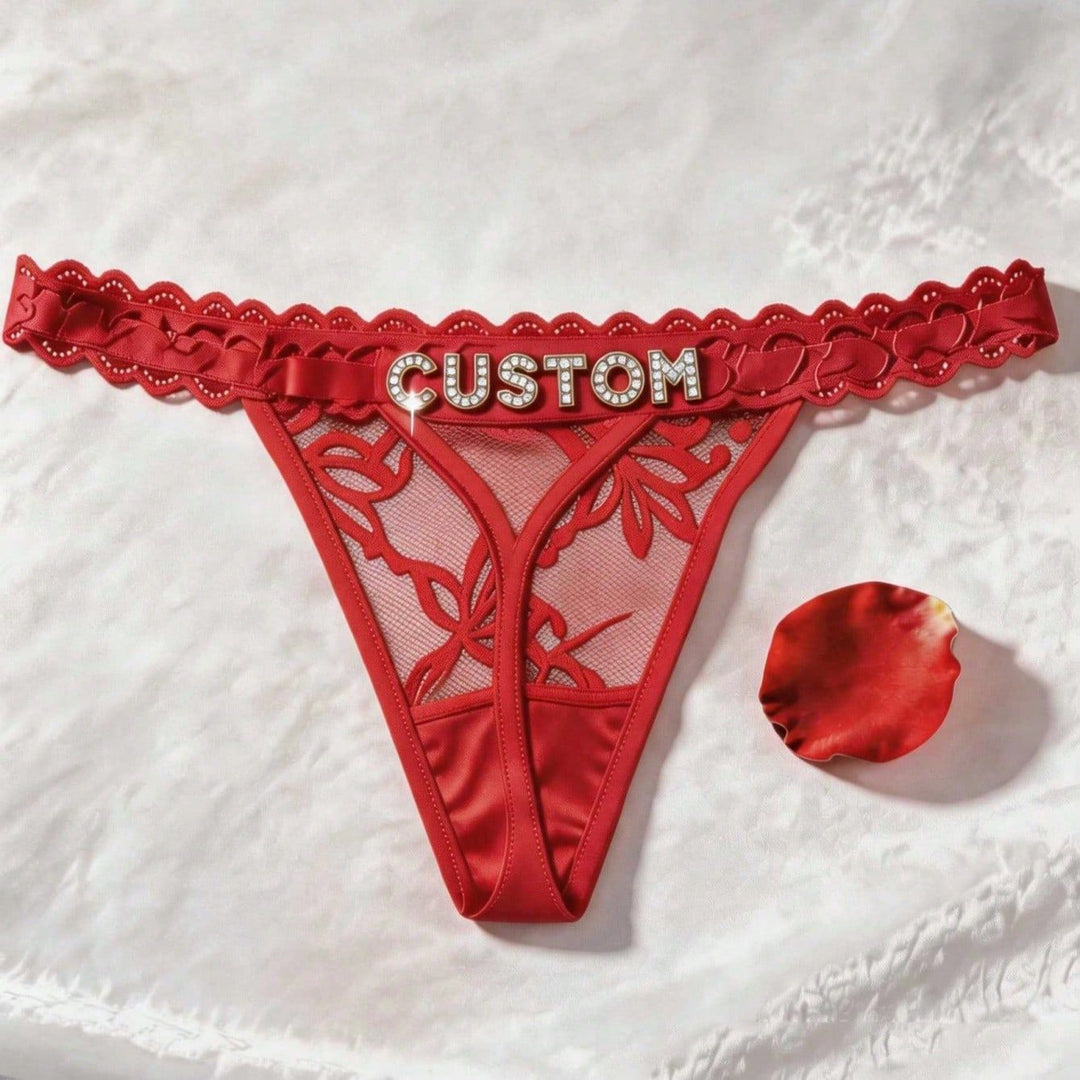 Custom Rhinestone Letter Thong Personalized Name Lace Panties Sexy Intimates