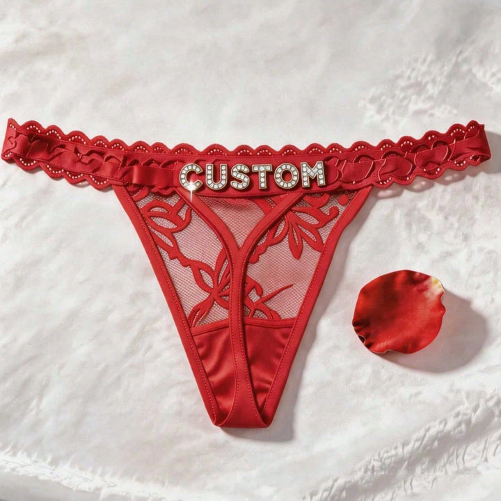 Custom Rhinestone Letter Thong Personalized Name Lace Panties Sexy Intimates