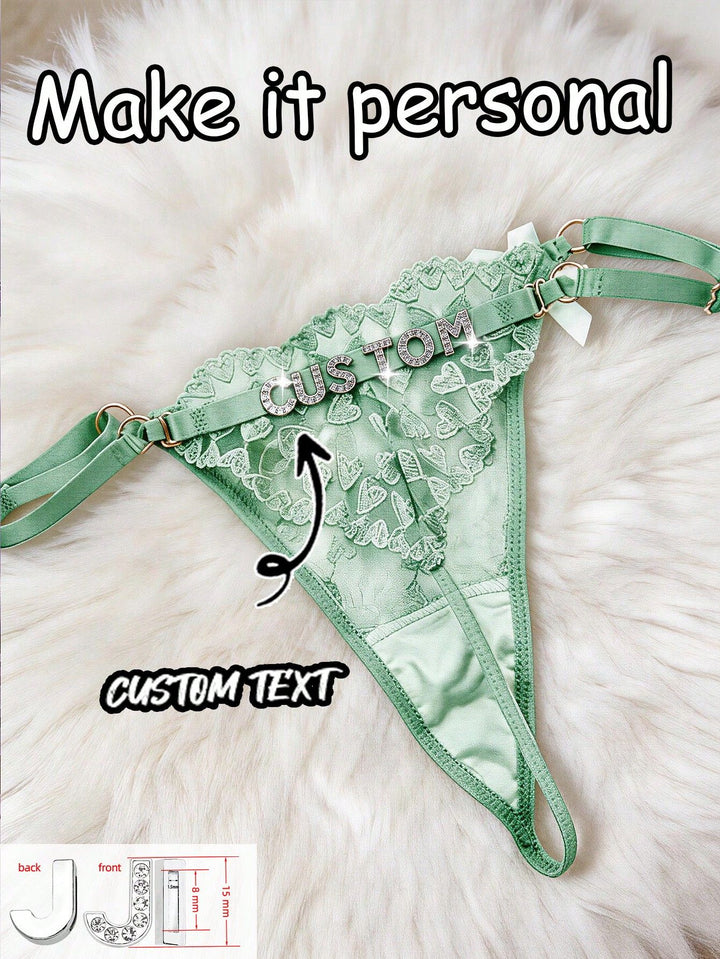 Custom Sparkle Text G-String – Sexy Initial Rhinestone Lingerie in Green