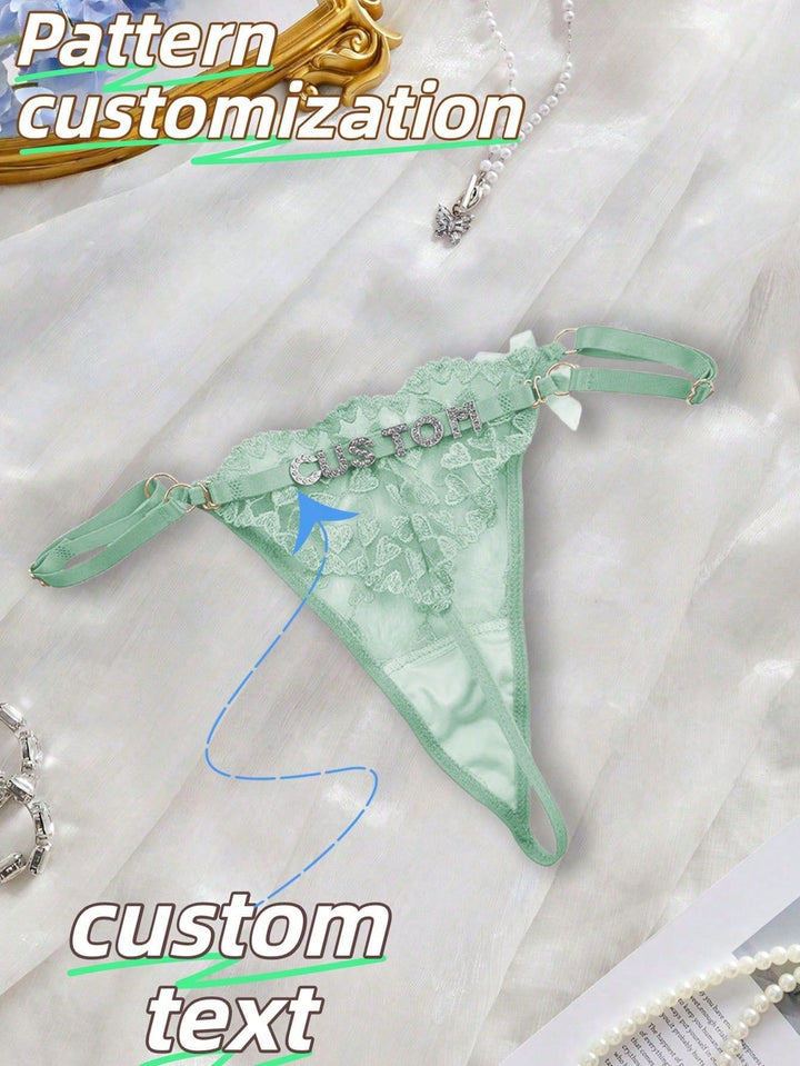 Custom Sparkle Text G-String – Sexy Initial Rhinestone Lingerie in Green