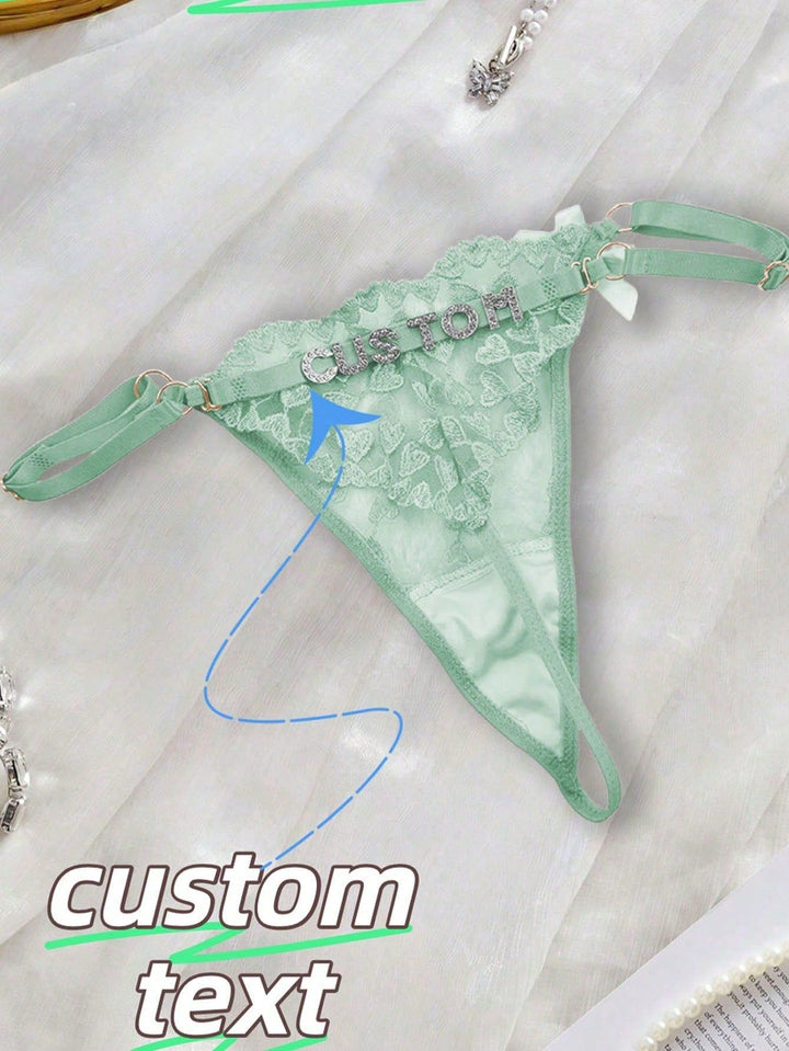 Custom Sparkle Text G-String – Sexy Initial Rhinestone Lingerie in Green
