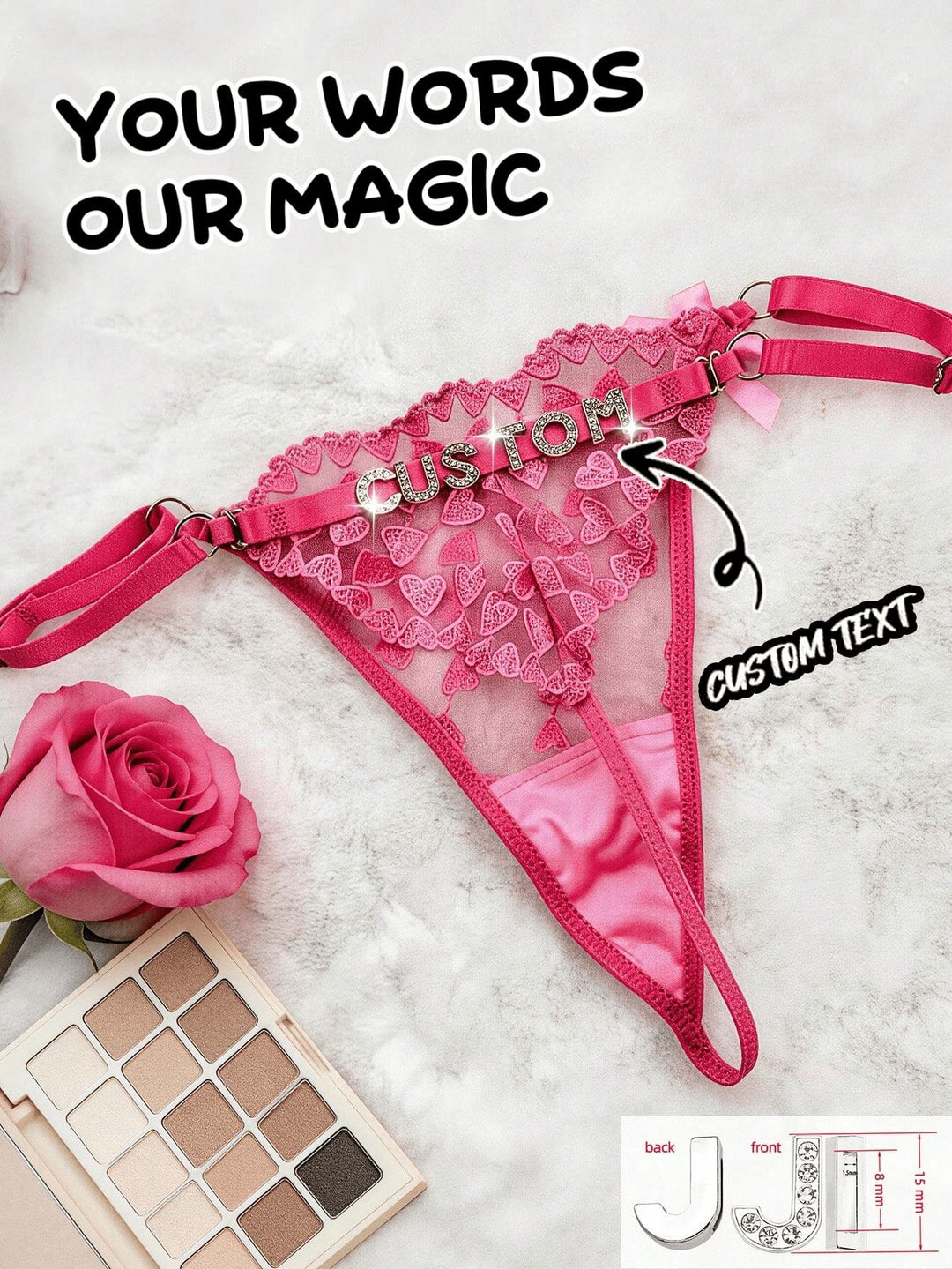 Custom Sparkle Text G-String – Sexy Initial Rhinestone Lingerie in Green