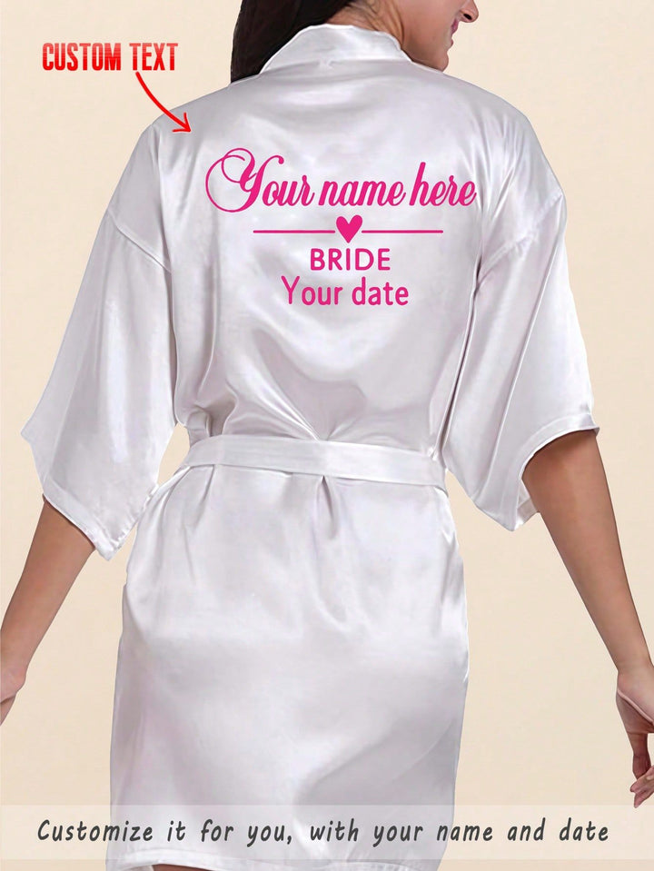 Personalized Satin Bride Robes Custom Printed Name Date Bridal Party Sleepwear Getting Ready Robe