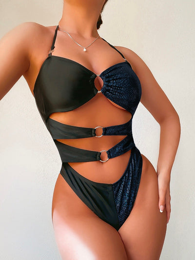 Sexy Backless Solid Color Cut-out Bra One-piece Swimsuit