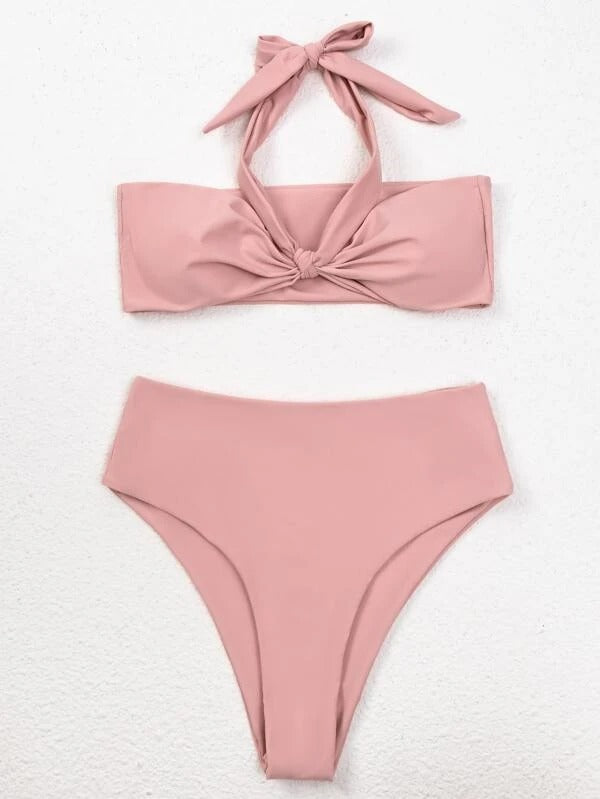 Knot Detail High Waisted Bikini Swimsuit