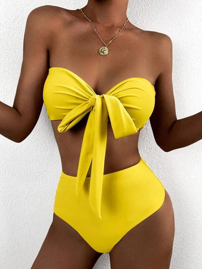 Knot Detail High Waisted Bikini Swimsuit