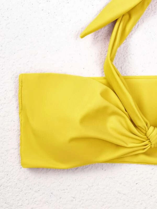 Knot Detail High Waisted Bikini Swimsuit