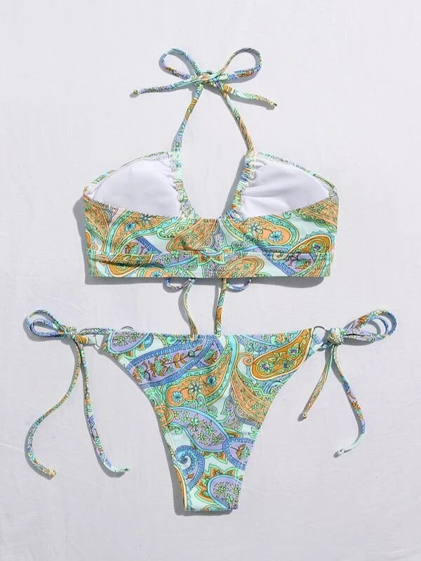 Isla Paisley Knot Front Tie Side Bikini 2 Pieces Set