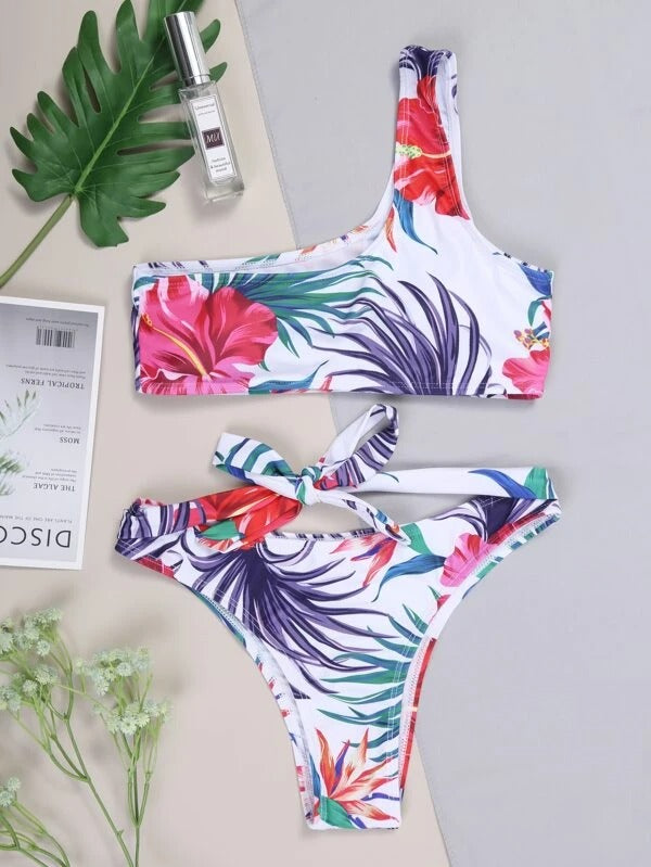 Floral & Tropical One Shoulder Bikini Swimsuit