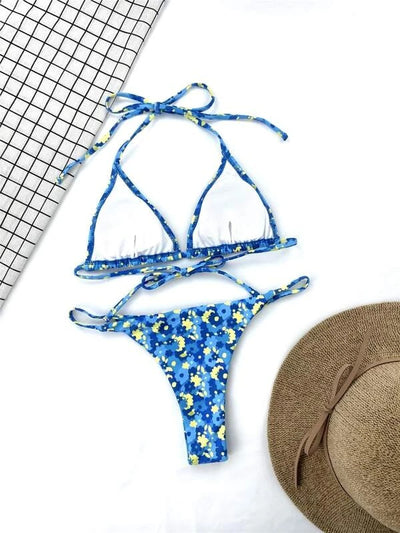 Ditsy Floral Micro Triangle Thong Bikini Swimsuit