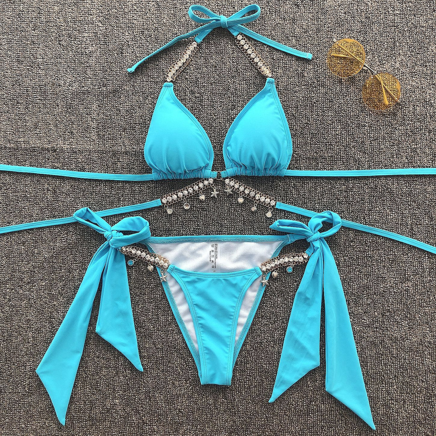 Chain Linked Triangle Tie Side Bikini Swimsuit