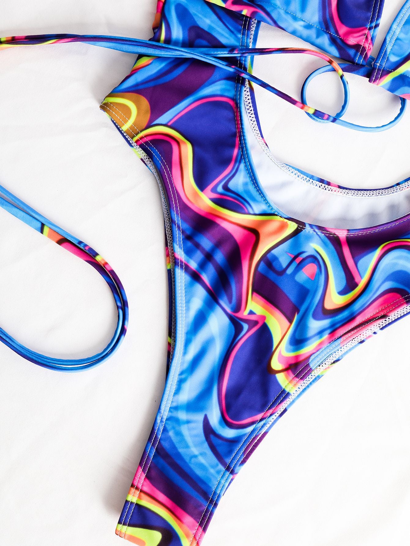 One Piece Printing Swimwear Straps V-neck Swimsuit