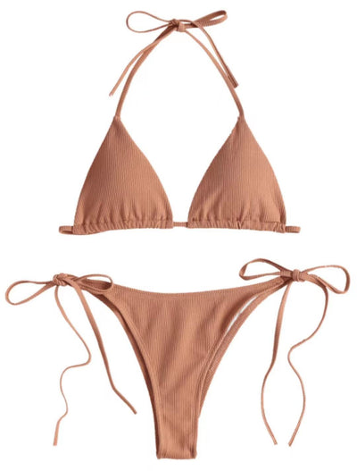 Velvet Triangle Thong Bikini Swimsuit 2 Pieces Set