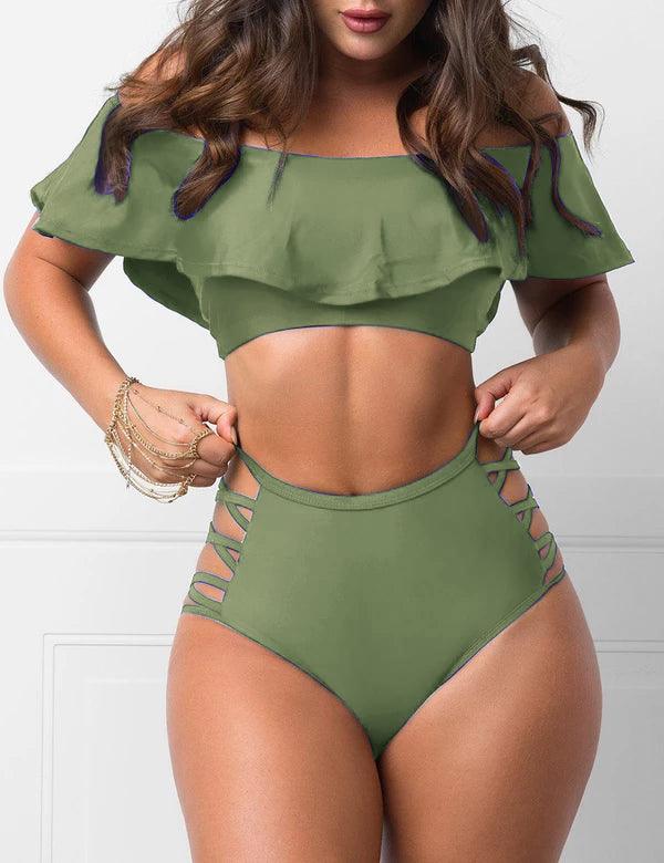 Off Shoulder Ruffled Bikini Set 2 Pieces Sexy Swimsuit