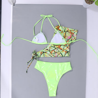 Three pieces Print High Waist Triangle Bikini Swimwear Beachwear