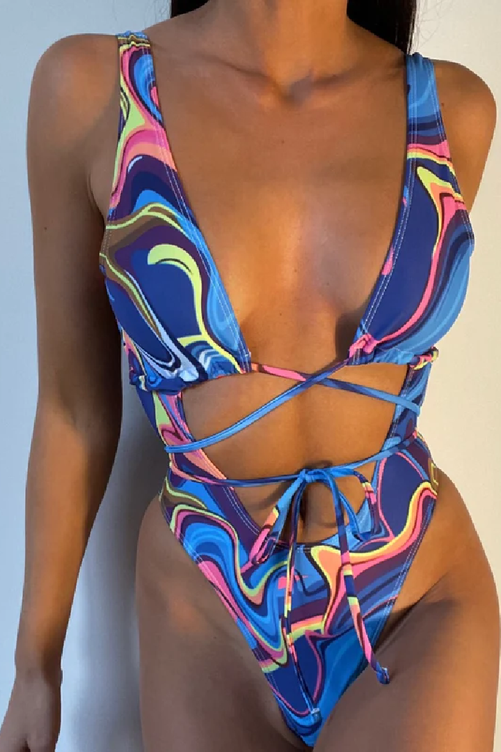 Stitching Sexy Tight Backless Durable One-piece  Multicolor Swimsuit