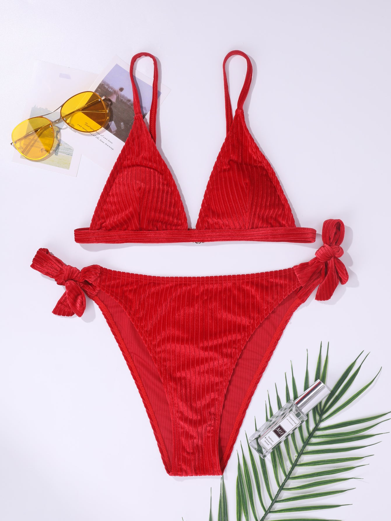 Women's Textured Tie String Bikini Swimwear Triangle Smocked