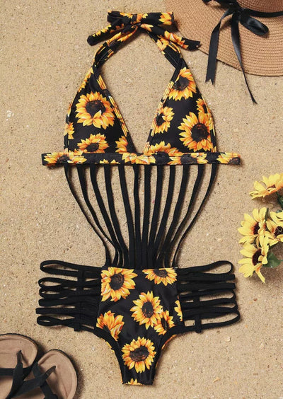 Sunflower Hollow Out One-Piece Swimsuit