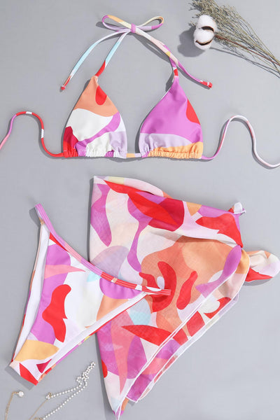 3-Pack Geo Print Triangle Thong Bikini Swimsuit