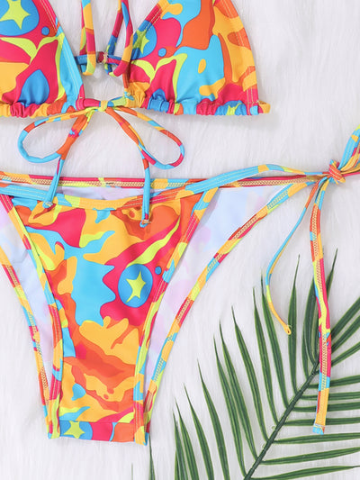 Allover Graphic Triangle Tie Side Bikini Swimsuit