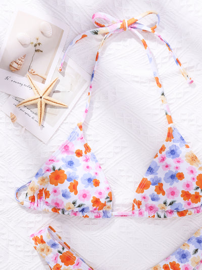 Floral & Tropical Print Bikini Swimsuit V Neck 2 Pieces