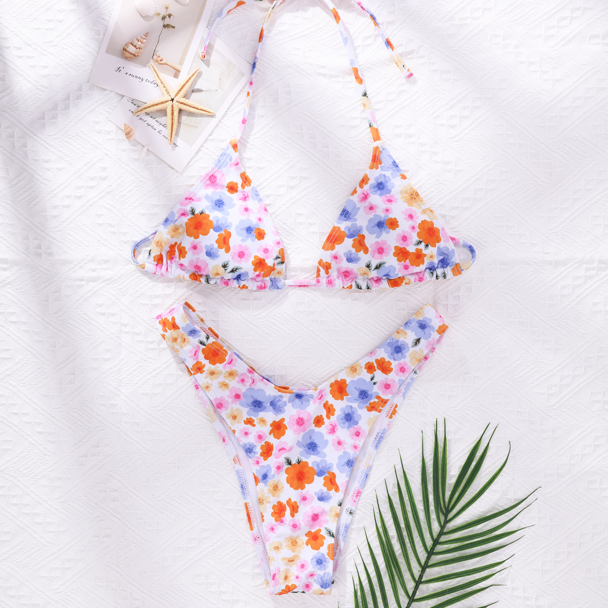 Floral & Tropical Print Bikini Swimsuit V Neck 2 Pieces