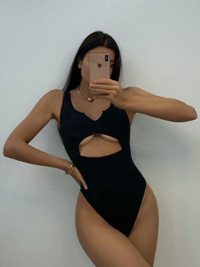 Ribbed Cut out One-Piece Swimsuit