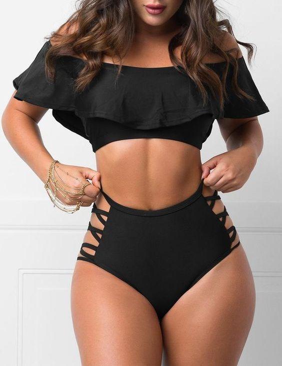 Off Shoulder Ruffled Bikini Set 2 Pieces Sexy Swimsuit