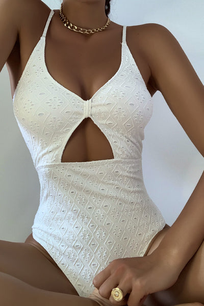 White Schiffy Cut-out One Piece Swimsuit