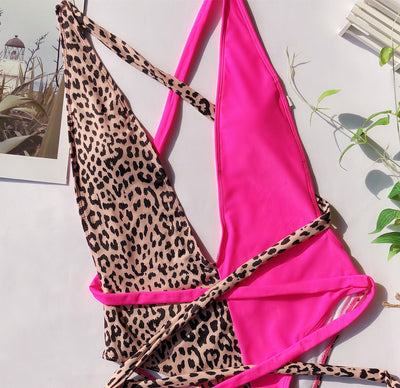 Leopard Plunging One Piece Swimsuit