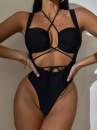 2023 new hot sexy one-piece swimsuit female lacing with hollowed-out backless lacing bikini