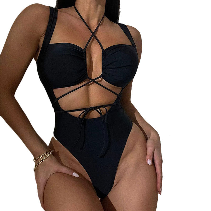 2023 new hot sexy one-piece swimsuit female lacing with hollowed-out backless lacing bikini