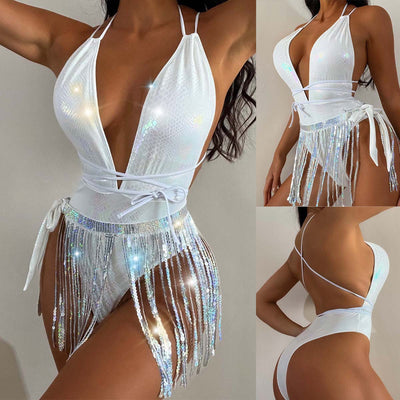 Swimsuit Women's New Sexy Deep V Swimsuit Ins Style Fringed One-piece Swimsuit