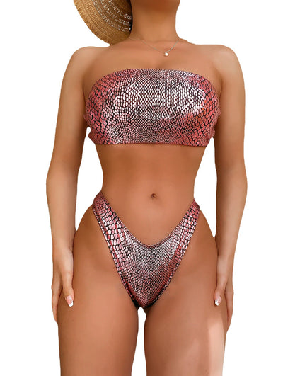 Swimwear 2 Pieces Sexy Backless Bronzed Solid Color Bra Split Bikini