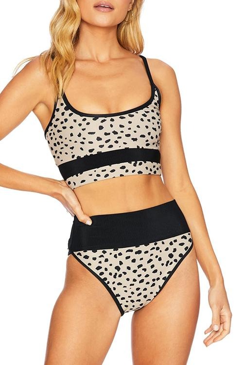 Leopard Print Contrast High Waist Bikini