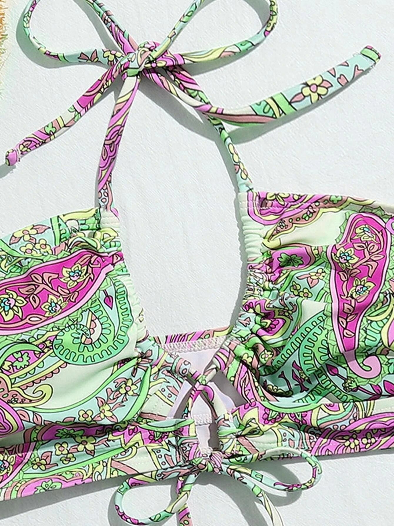 Best Paisley Random Print Halter Tie Side Bikini Swimsuit 2 Pieces Set